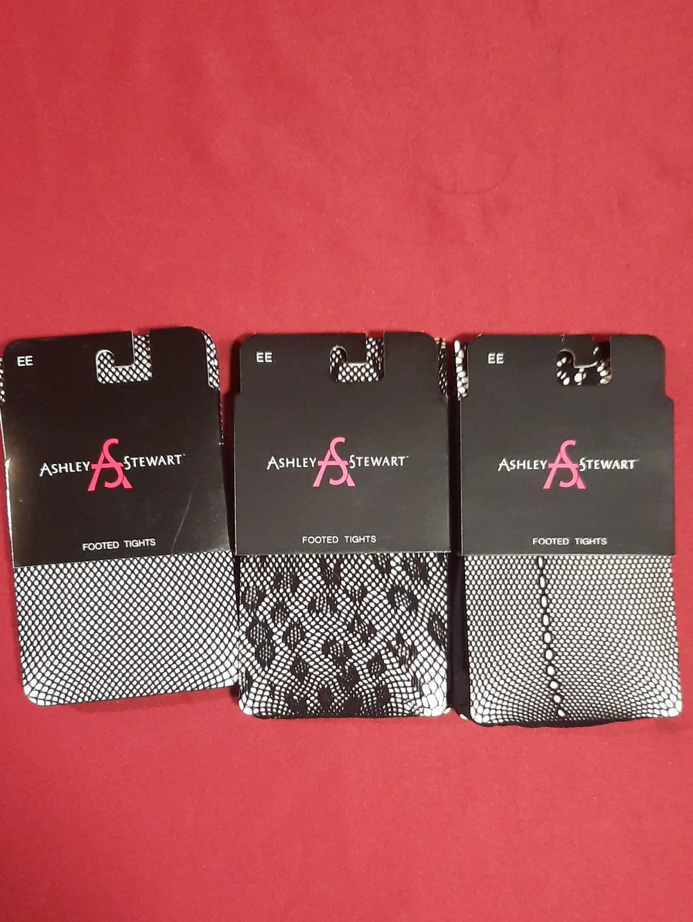 Ashley Stewart Black Patterned Footed Tights Bundle of 3 Size EE